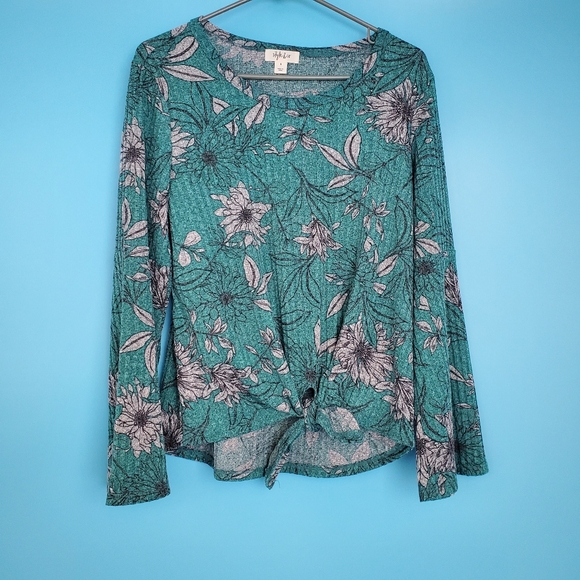 Style & Co. Size S Green Floral Tie Top - Picture 1 of 7